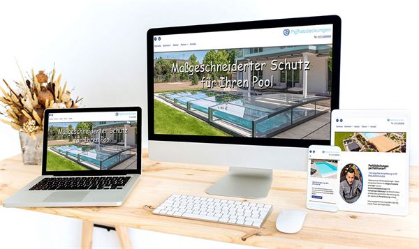 Webseite von TS Poolabdeckungen auf Monitor, Laptop, Tablet und Smartphone